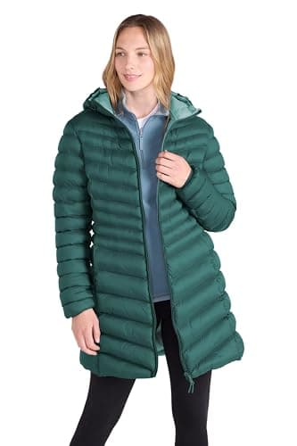 Image of Mountain Warehouse Florence Womens Long Padded Jacket - Lightweight, Water Resistant Puffer Rain Coat, Warm -30C Heat Rating - Autumn, Winter, Outdoor Green Women's Size 12