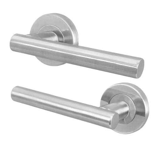 Image of EAI Internal Door Handle Satin Nickel | 1 Pair Satin Lever on Rose Round Handles | Oliena Range