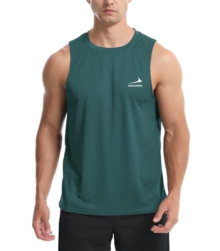 Image of Men's Sleeveless Tank Top Running Gym Quick-Drying Vest Sports T-Shirt 01 Deep Green L