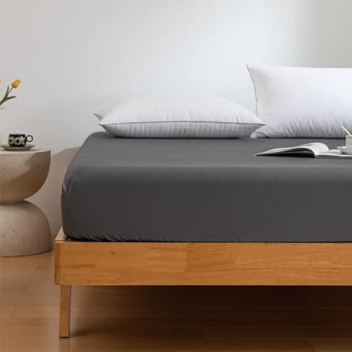Image of Good Nite Single Fitted Sheet 200 Thread Count 100% Egyptian Cotton 90x190cm Beding Sheets Cosy Bed Lines Machine Washable (Grey, Single)
