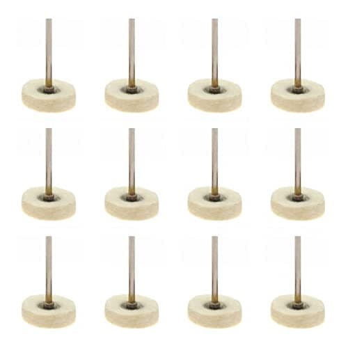 Image of JZK 12 Pcs 25mm small wool buffing pad with 3mm shaft, wool felt polishing buffing wheel, finely polishing pad wheel for metal, stone, wood, jewellery and glass