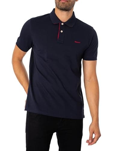 Image of GANT Men's REG Contrast Pique SS Rugger Polo Shirt, Evening Blue, Standard, Evening Blue, XL