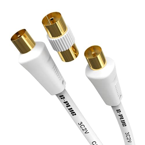 Image of G-PLUG 10m TV Aerial Cable with Coaxial Adapter – Male to Male RF Lead – Gold-Plated – For Freeview, Freesat, Sky Box, BT, TV Aerial Extension