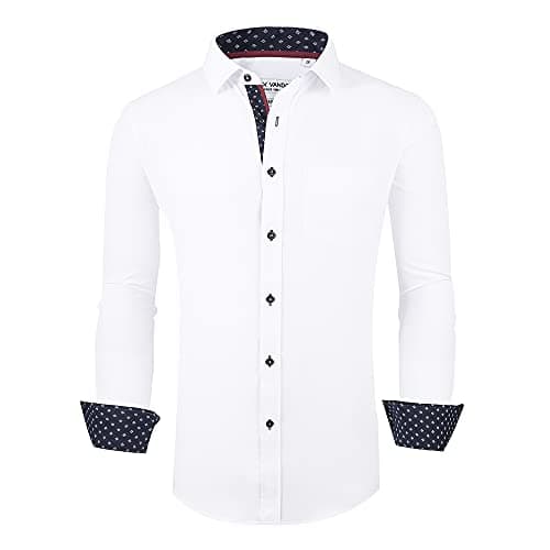 Image of Alex Vando Mens Dress Shirt Wrinkle Free Regular Fit 4-Way Stretch Button Down Shirts, White, Medium