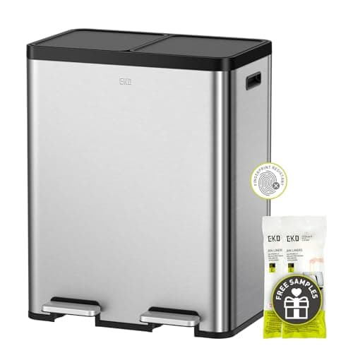 Image of EKO Essential Recycle Step Stainless Steel Kitchen Trash can 30L+30L Dual Pedal Dual Lid