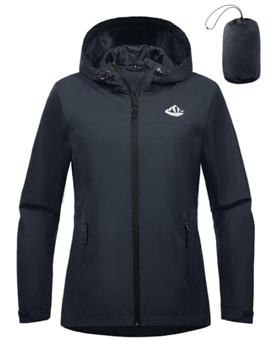 Image of heekpek Women's Waterproof Jacket Coat for Women UK Raincoat Lightweight Ladies Packable Parka Hooded Zip Outdoor Windbreaker Breathable Softshell Jackets Windproof Coats with Pockets(Navy blue, M)