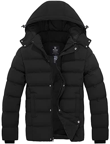 Image of Wantdo Men's Winter Warm Jacket Lightweight Outdoor Jacket Thicken Cotton Coat Hooded Puffer Coat Black L