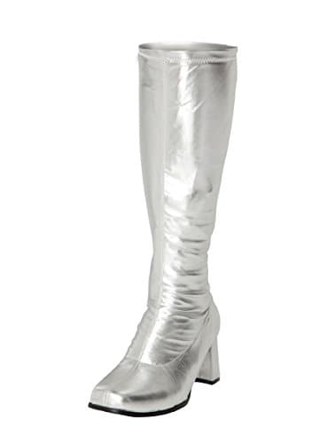 Image of Ladies Womens Fancy Dress Party Go Go Boots 60s 70s Retro Size 3 4 5 6 7 8 9 10 11 12 (4 UK, Silver)