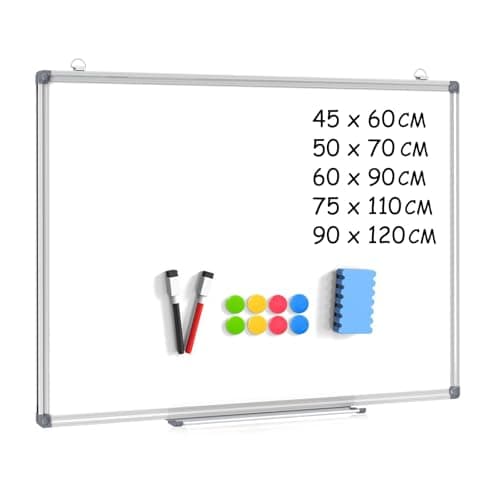 Image of DOLLAR BOSS Magnetic Whiteboard, White Board for Walls 90 X 60 cm Magnetic Board for Wall Magnet Board with Pen Tray Aluminium Trim and Dry Wipe Board Writing Board for Office School and Home