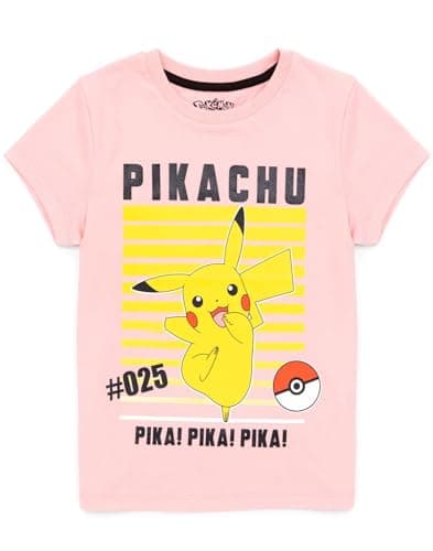 Image of Pokemon T-Shirt for Girls | Kids Pikachu Game Pink Character Top | Gamer Clothing Merchandise 5-6 Years