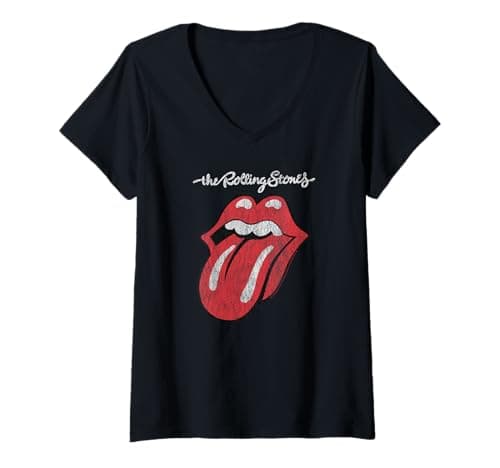 Image of Womens Rolling Stones Official Script Tongue V-Neck T-Shirt