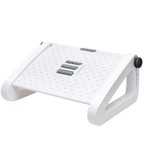 Image of Hmseng Foot Rest Under Desk, Adjustable Height/Angle Ergonomic Foot Stool with Large Roller Massager Function, for Improved Posture/Pressure Relief/Straightening The Hunchback, Home, Office-White