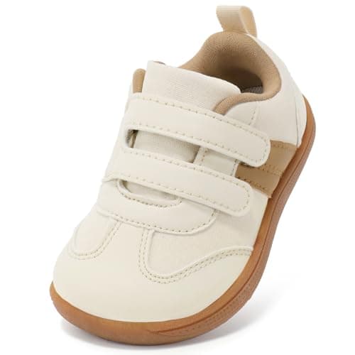 Image of STQ KIDS Boys Girls Trainers Toddler Wide Toe Box School Shoes Zero Drop Baby Barefoot First Walking Shoe Lightweight Casual Running Tennis Sneaker Beige Brown 3 UK Infant