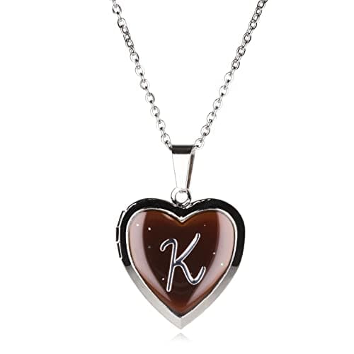 Image of Stands Out, Supplying Outstanding Gifts K Letter Girls Personalised Heart Shaped Mood Locket Pendant Monogram Initial Kids Necklace