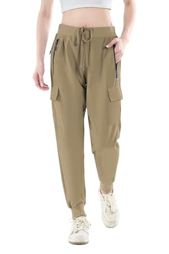 Image of Daspkuwy Cargo Trousers Women Modest Soft Yoga Lightweight Ladies Casual Trousers Zip Off Quick Dry Summer Trousers for Women UK Khaki M(Size 12-14)