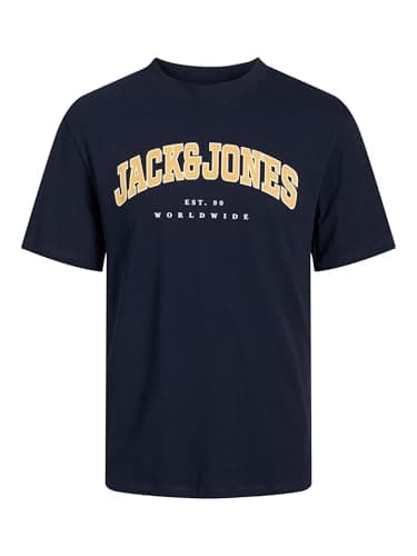 Image of JACK & JONES Men's Jjecaleb Varsity Tee Ss O-Neck NOO Pls T-Shirt, Blazer Navy, 6XL