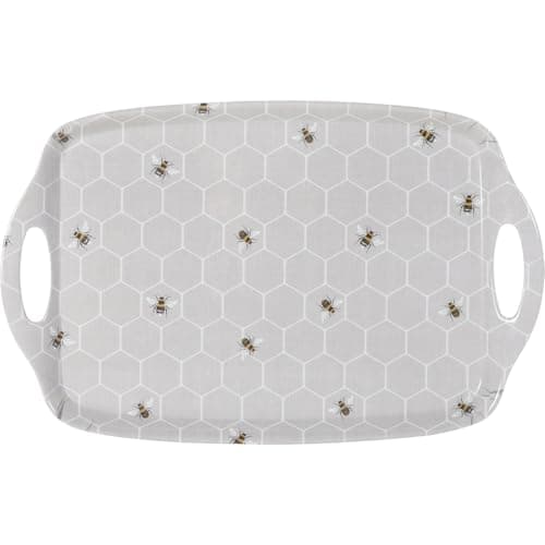 Image of DEENZ Rectangle Melamine Serving Tray With Handles Large Kitchen Storage Accessory Decorative Design Tableware Organisation Ideal Dining Space Countertop Display 48.5 X 32.5 X 3 Cm (HONEYCOMB BEE)