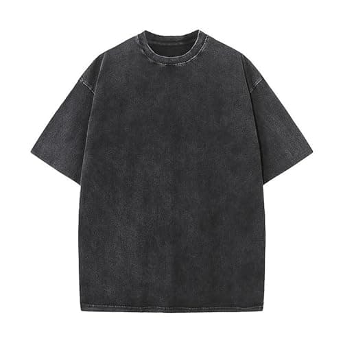 Image of KAMISIGA Men's T-Shirt Cotton T-Shirt Oversize Round Neck T Shirt for Men Women Washed and Aged Sweatshirt Black