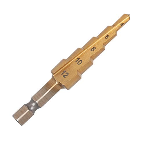 Image of UK Drills HSS Step Drill Bit Titanium Coated 4-12mm 5 Steps Drill Bit Set for Drilling on Hard Metal, Stainless Steel, Cast Iron
