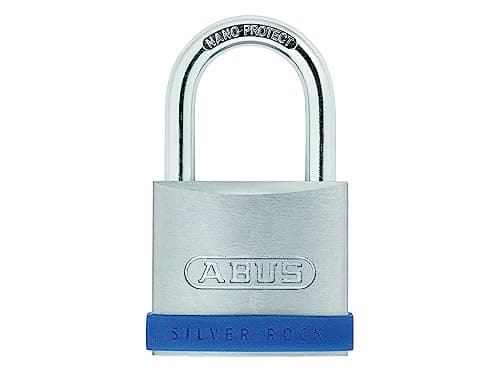 Image of ABUS Silver Rock 5/55 Padlock Made of Solid zinc - with Silicone Protective Frame - Cellar Lock and Much More - ABUS Security Level 7 - Blue/Silver