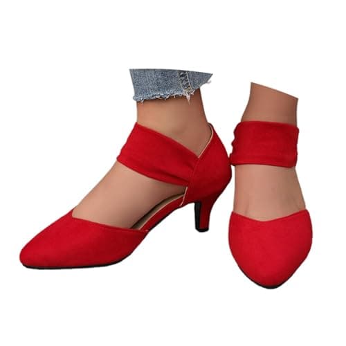 Image of Generisch Women's Shoes Winter Pointed Lace Block Heel for Women in Solid Colour Shoes Women Elegant Dark Green, red, 5 UK