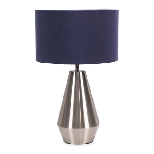Image of ValueLights | Silver Metal Touch Dimmer Table Lamp with Navy Blue Drum Shade | Home Décor, Bedside & Desk Lamp | Includes Bulb