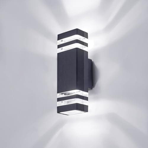 Image of CELAVY Outdoor Wall Lights Mains Powered, 6000K Outside Up Down Lights, IP65 Waterproof Front Door Porch Light, LED Modern Square Exterior Lighting GU10 External Sconce Lamp for House, Anthracite Grey
