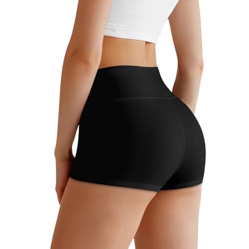 Image of AOOSA Women's High Waisted Booty Shorts, Stretch Slim Fit Hot Pants, Safety Short for Under Skirt, Comfortable Anti Chafing Shorts Yoga Workout Cycling Sports Running Gym (XS) Black