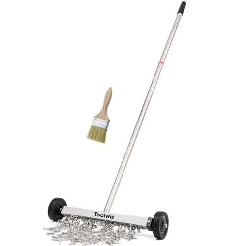 Image of Toolwiz Magnetic Pick Up Sweeper 38cm 15-inch Heavy Duty Magnet Pickup Lawn Sweeper Roofing Tools, 4.53KG 10 Lbs Yard Tools with Telescoping Holder and Wheels to Clean Nails Adjustable Handle