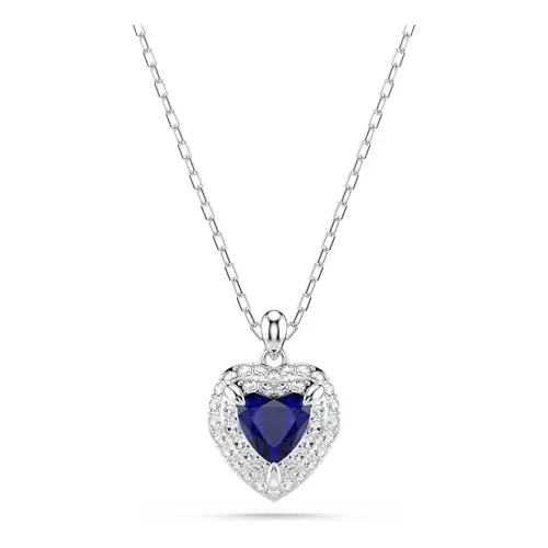 Image of Swarovski One Pendant, Heart Cut, Pavé, Heart, Blue, Rhodium Plated