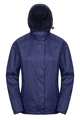 Image of Mountain Warehouse Torrent Womens Jacket - Waterproof Raincoat, Lightweight Coat, Fully Taped Seams, 2 Zipped Pockets Ladies Jacket -Ideal for Travelling, Camping, Navy, 16