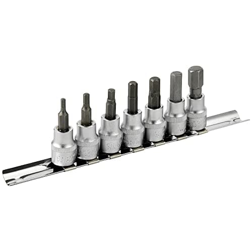 Image of DAKCOS Hex Bit Socket Set 3/8" Drive 7 Pieces Metric 3mm - 10mm Allen Socket Kit Premium S2 Alloy Steel