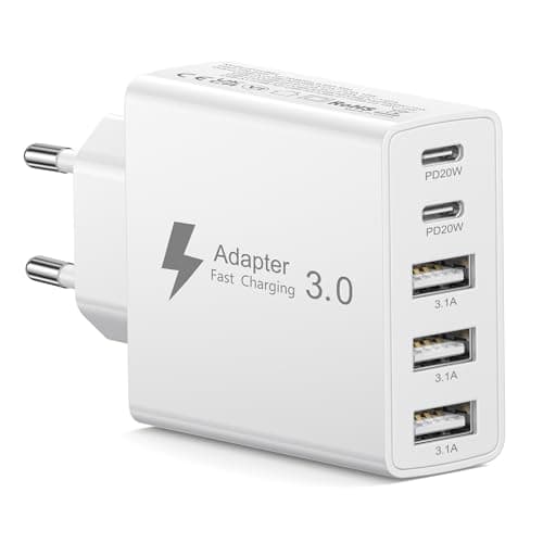 Image of EU Travel Adapter Charger, European Plug Adapter Fast Charging with 2 USB C&3 USB A, 50W European Wall Adaptor Eu Adaptor Plug Fast Charger Compatible with iPhone 17 16 15 14 13 12, Samsung Galaxy S25