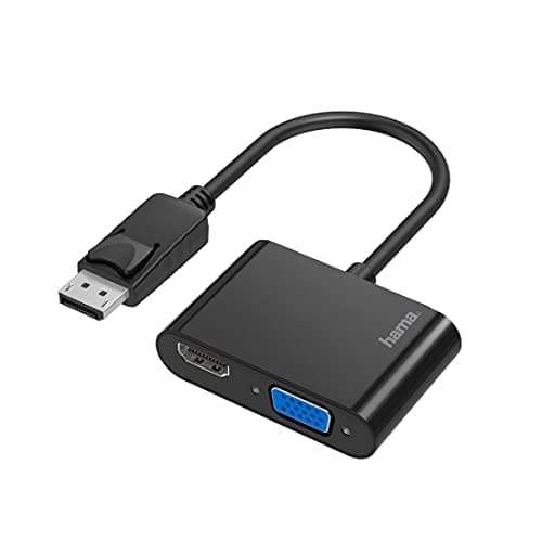 Image of Hama DisplayPort to VGA and HDMI Adapter, 4K Ultra HD, Full HD (2-in-1 Adapter with Display Port Plug, HDMI Female and VGA Female for Connecting PC, Laptop to Screen, TV, Projector)