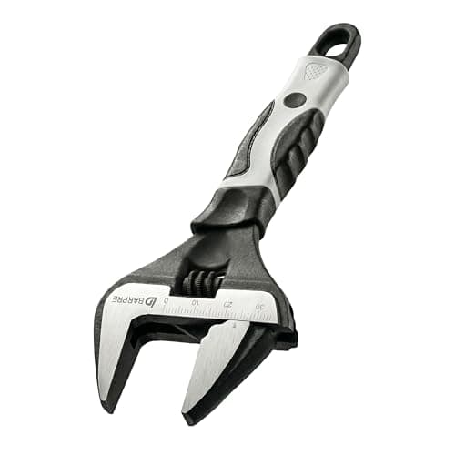 Image of Barpre Adjustable Spanner Wide Jaw 6 Inch (160mm) - Short Handle Plumbing Wrench with 35mm Large Opening - Stubby Bathroom Sink Spanner Tool for Tight Spaces, Soft Grip