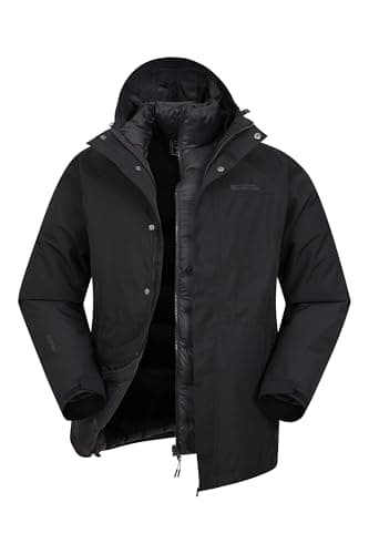 Image of Mountain Warehouse Alaskan Mens 3-in-1 Waterproof Jacket - Breathable Coat with Taped Seams & Microfibre Insulation - Autumn Winter Wet Weather, Walking & Outdoors Black XS