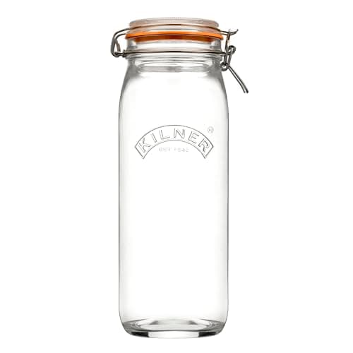 Image of Kilner Clip Top Jar 2.1 Litre (2100 ml) Airtight Glass Storage Jar Tall Round Jar for Pasta Spaghetti Breadsticks Pantry Storage BPA Free Dishwasher Safe