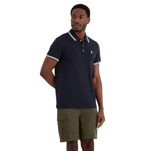 Image of TOG24 Biston Men's Polo Shirt, Short Sleeves Cotton Pique Polo, Branded Buttons Dark Indigo