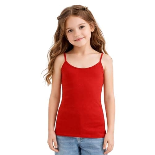 Image of Hamishkane® Sleeveless Tank Tops for Girls Kids, Spaghetti Straps Solid Vest Cami top, Base Layer Kids Summer Lightweight Workout Camisole Vest Tops, Girls Clothes Strappy Tank Top Size 5-13 Red