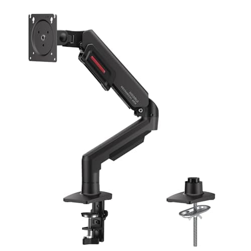 Image of KOORUI Single Monitor Arm Desk Mount for 17-32 inch Screen, Vertical, Swivel, Adjustable Gas Spring Monitor Stand with C-clamp/Grommet Mounting Base, VESA 75/100mm,Increased Load Capacity from 2-9kg.