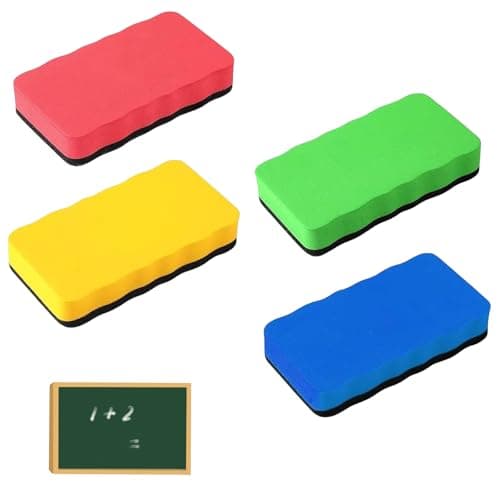 Image of 4 Pcs Magnetic Blackboard Brushes, Whiteboard Eraser Magnetic with Thick Felt Pad, Magnetic Whiteboard Erasers, Eraser White Board Erasers Sponge for Home, Office and Classrooms (4 Colors)