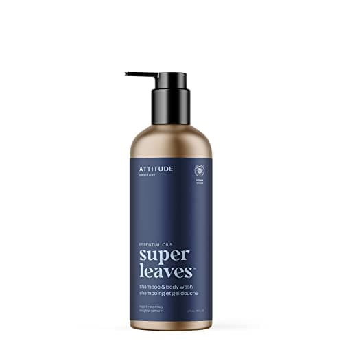 Image of ATTITUDE 2-in-1 Body Wash and Hair Shampoo with Essential Oils, EWG Verified, Dermatologically Tested, with Naturally Derived Ingredients, Vegan, Refillable Bottle, Sage and Rosemary, 473 mL