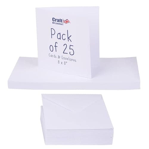 Image of Craft UK 863 8 x 8 inch Card and Envelope pack of 25 - White,20.8 x 20.8 x 20.8 cm