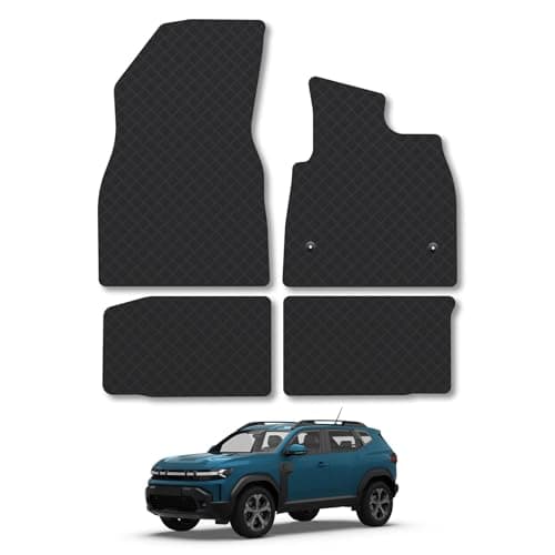 Image of Dacia Duster (2024+) Rubber Car Mats Accessories Tailored Fit Compatible Accessory Waterproof Protection Non-Slip Floor Mats Full Coverage Durable Front Rear Set Coverage with Clips
