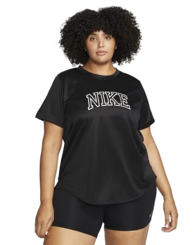 Image of NIKE Women's Nk Df Swoosh Run Top Plus Sweatshirt, Black/White/White, 1X UK
