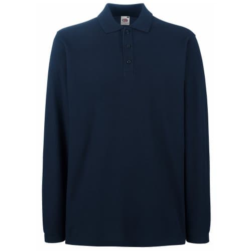 Image of Fruit of the Loom Mens Premium Long Sleeve Polo Shirt (M) (Deep Navy)