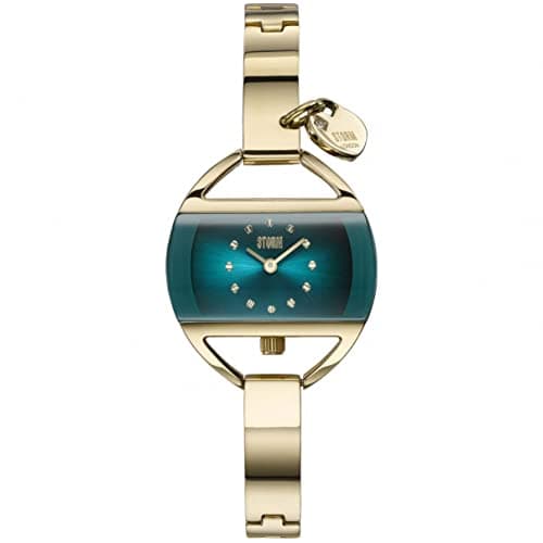 Image of STORM Temptress Charm Gold-Teal Women's Watch with Unique Curved dial, Heart Charm and easilink Fastening