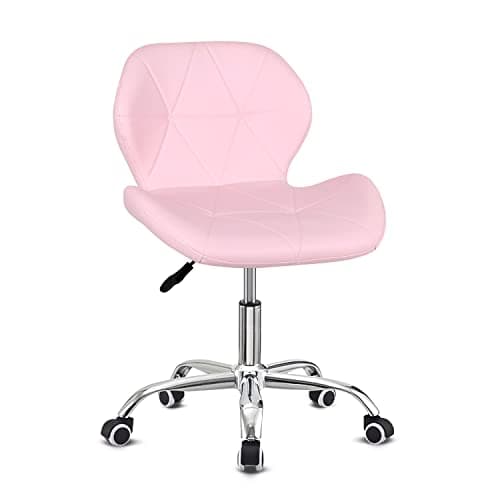 Image of Hadwin Modern Faux Leather Swivel Desk Chair, Height Adjustable Padded Armless Ergonomic Home Office Chair, Pink