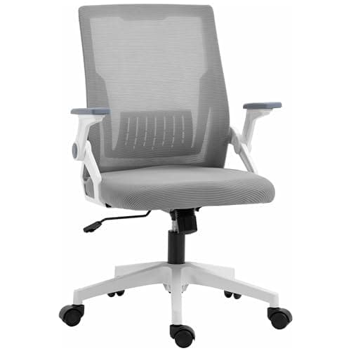 Image of Vinsetto Mesh Office Chair, Desk Chair with Lumbar Support, Flip-up Armrest, Swivel Wheels, Adjustable Height, Grey