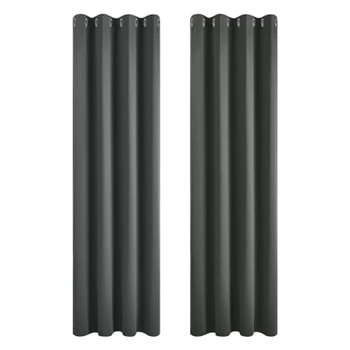 Image of Deconovo Curtains 90 Drop Super Soft Thermal Insulated Curtains for Living Room Eyelet Blackout Curtains 46 x 90 Drop Inch Dark Grey 2 Panels